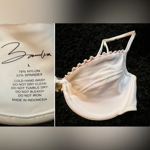 Pure white “Bella” bikini top with a light pink trim on the top by BAMBA - Picture 5 of 6